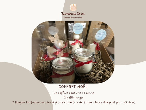Coffret Noël 1 renne 2 petits anges 2 bougies parfumées