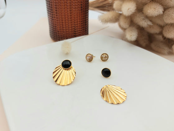 Boucles d'oreilles CLARENCE interchangeables 4 en 1 dorées à l'or fin 24K