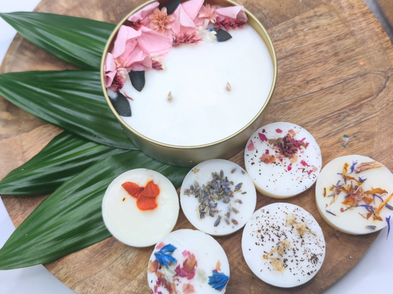 Bougie fleurie Rosée tropicale et 6 Fondants parfumés