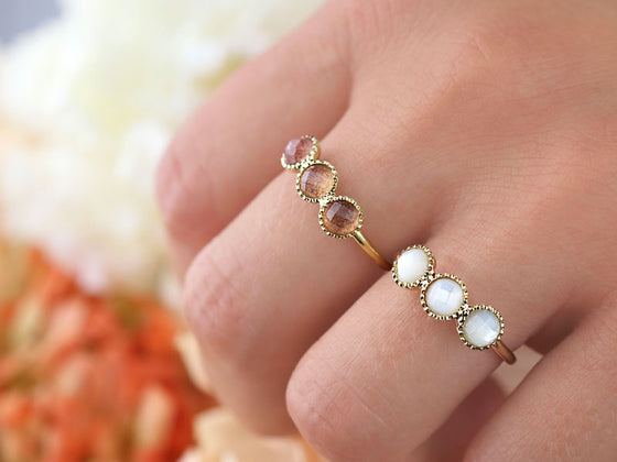 Bague plaqué or et 3 pierres naturelles