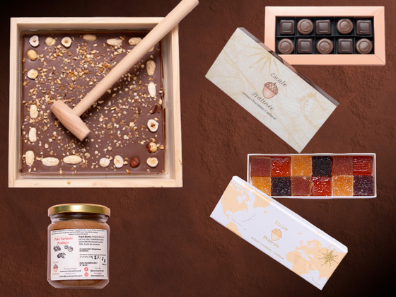 Chocolat à casser, pralinés et pâtes de fruit