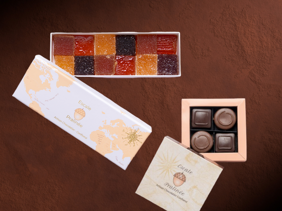 Coffret 12 pâtes de fruit et 4 chocolats pralinés