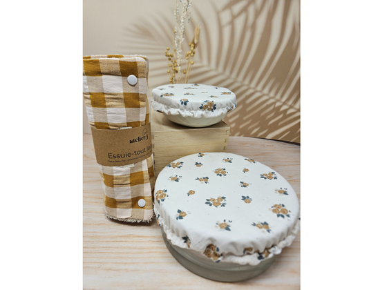 Coffret Zéro Déchet Cuisine – Essuie-Tout Lavable & Charlottes Couvre-Plats
