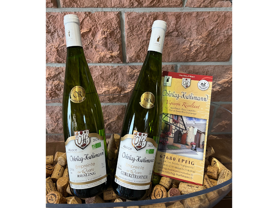 Coffret vin d'Alsace 2 bouteilles blanc AOC Gewurztraminer et Riesling