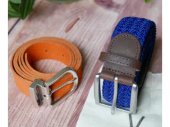 Lot de deux ceintures : 1 ceinture cuir et 1 ceinture tressée