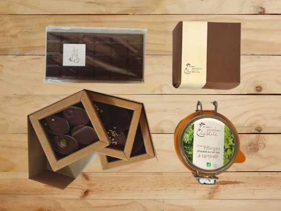 DÉGUSTATION DE 12 CHOCOLATS, GRAINES DE COURGE À TARTINER ET TABLETTE NOIRE 70% BIO