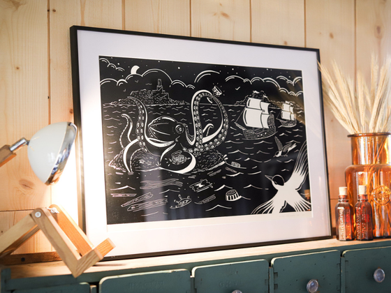 Linogravure « Le Graal » - Tirage artisanal 40×60 cm