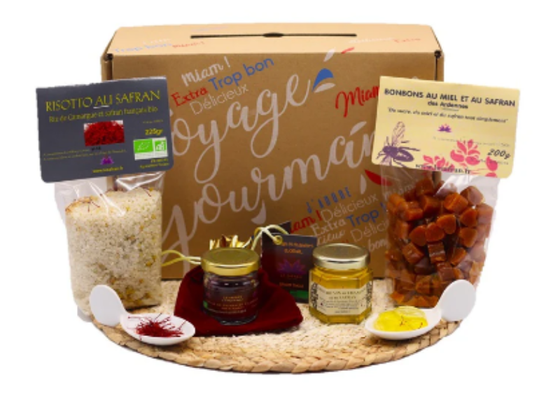 Coffret Sucré Salé Safran : gelée de champagne, risotto, bonbons de miel