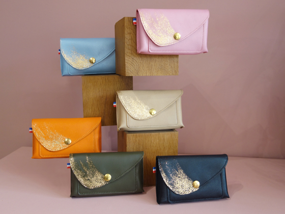 Portefeuille porte-monnaie femme cuir véritable paillettes peintes à la main
