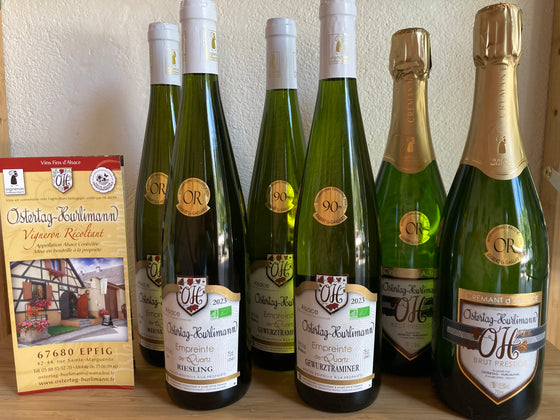 Coffret vin d'Alsace 6 bouteilles blanc et pétaillant AOC Gewurztraminer, Riesling et Crémant