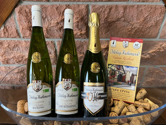 Coffret vin d'Alsace 3 bouteilles blanc et pétillant AOC Gewurztraminer, Riesling