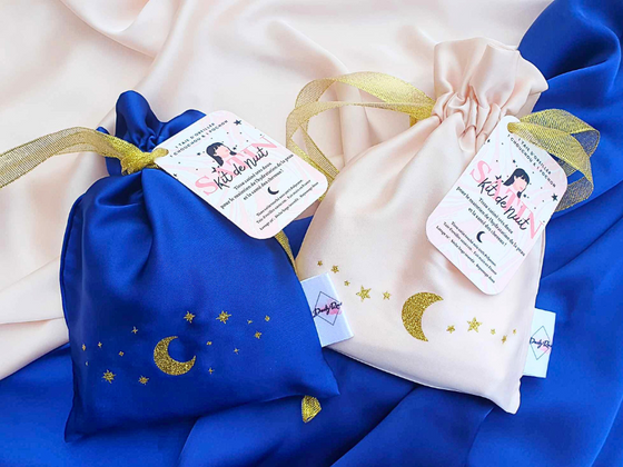 Taie d'oreiller, pochon et chouchou satin touché soie