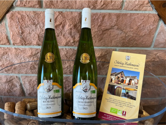 Coffret vin d'Alsace 2 bouteilles blanc AOC Gewurztraminer et Riesling