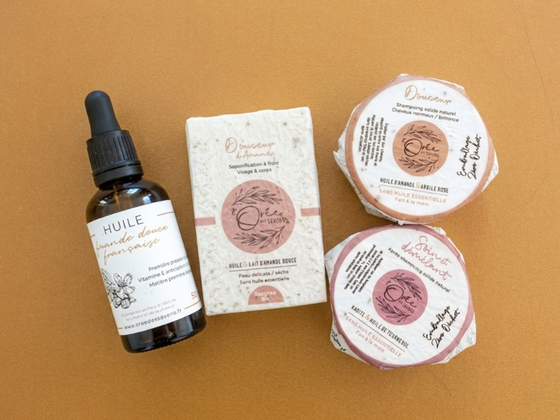 Soins Amande douce : huile, savon, shampoing et après-shampoing solide