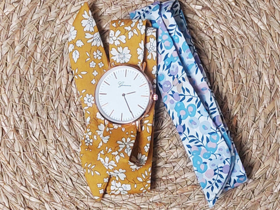 Montre foulard tissu avec cadran + 1 bracelet foulard