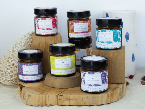 Sélection de 7 pots de pâtes et caramels à tartiner (chocolat noir)