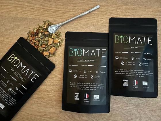 COFFRET DÉCOUVERTE MATÉ BIO + PAILLE FILTRANTE OFFERTE (3 SACHETS DE 50G, SAVEURS PERSONNALISABLES)