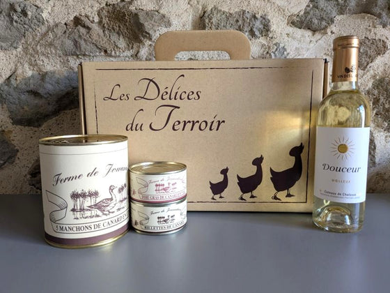 Coffret Dégustation : Foie gras, confit, rillettes et vin