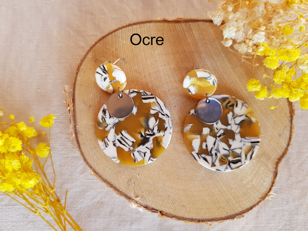 Boucles D'oreilles Rétro à Clips Rondes En Résine Colorée - Lot *3746 - Occasion - Style Vintage