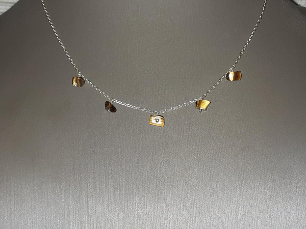 Pendentif Ancien Œil De Tigre Sur Argent Massif 925 - Ovale, Bon état Général