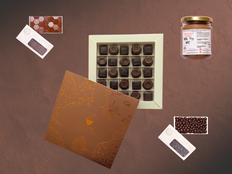 Le Grand Écrin — 36 chocolats pralinés artisanaux 331g, 1pâte à tartiner 200grs & 2 tablettes 100grs