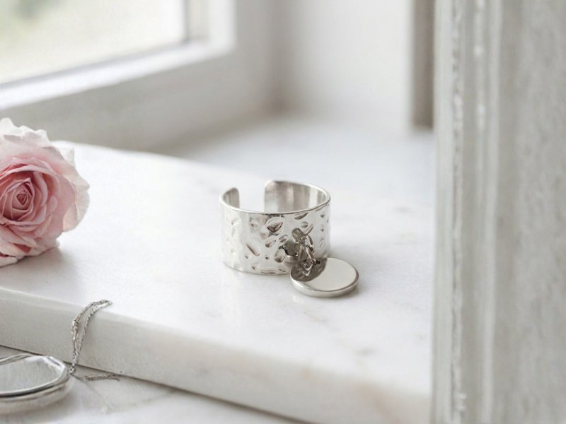Coffret de 1 bague et 1 jonc à pampille argentés