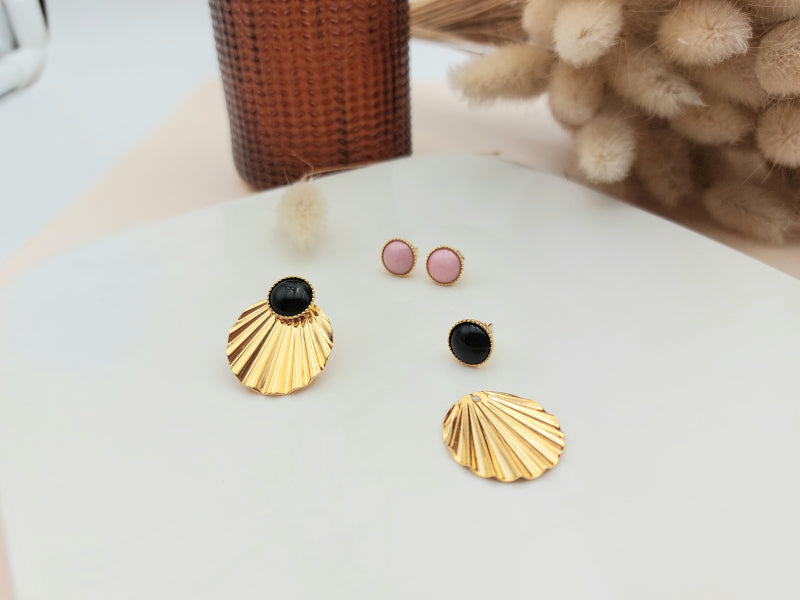 Boucles d'oreilles CLARENCE interchangeables 4 en 1 dorées à l'or fin 24K