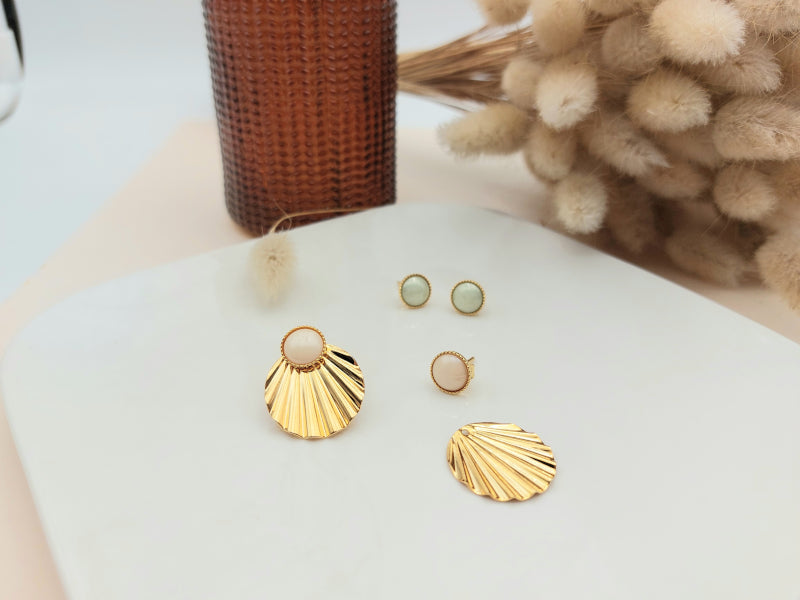 Boucles d'oreilles CLARENCE interchangeables 4 en 1 dorées à l'or fin 24K