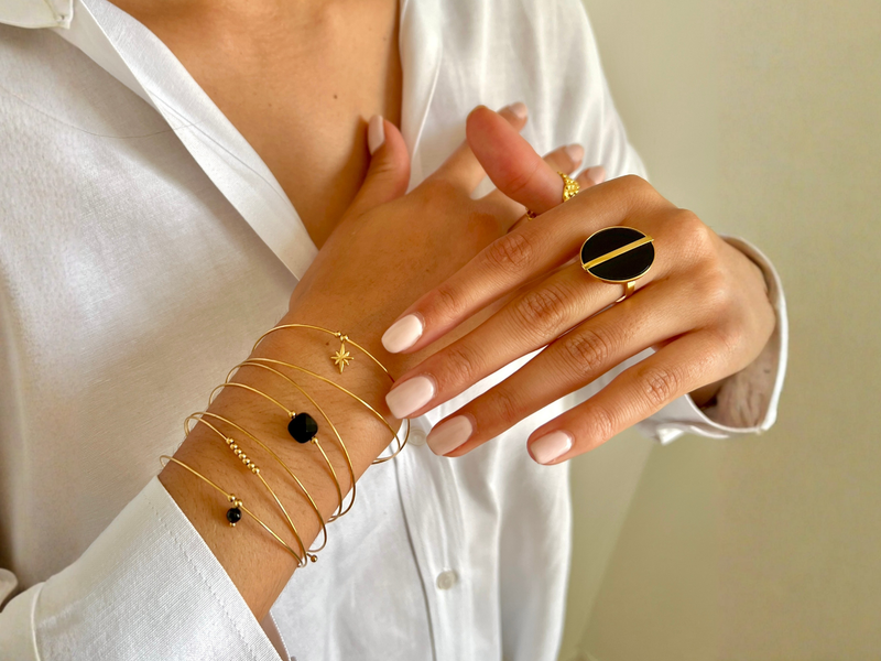 Semainier  Gold Agate Noire et acier dore