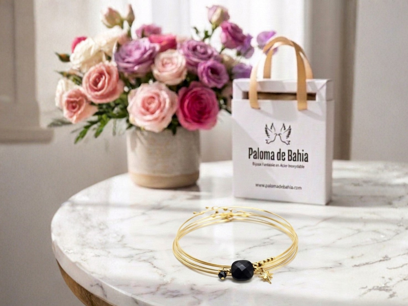 Semainier  Gold Agate Noire et acier dore