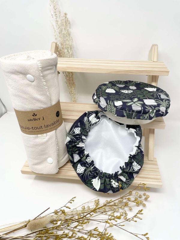 Coffret zéro déchet cuisine : 1 essuie tout lavable et 2 couvre plats lavables