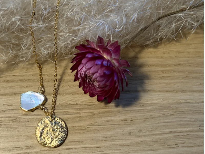 1 Collier Pose Ton Intention avec 1 perle, doré à l'or fin 24 carats