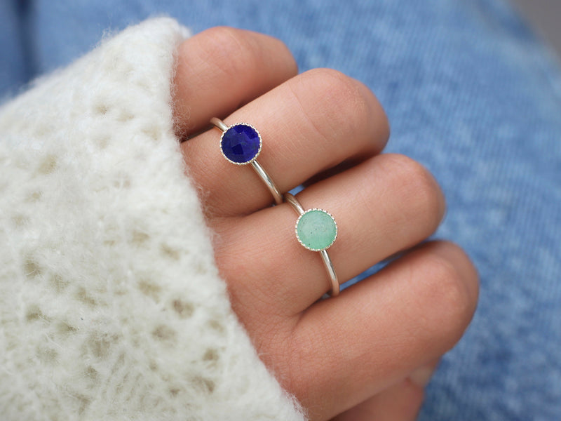 Bague ajustable en argent 925 et pierre naturelle