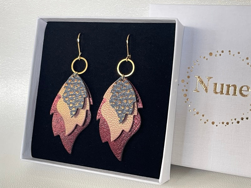 Boucles d'oreilles dorées en cuir Samba