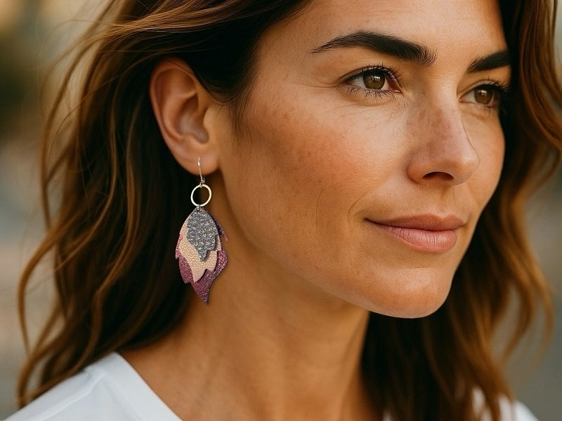 Boucles d'oreilles dorées en cuir Samba