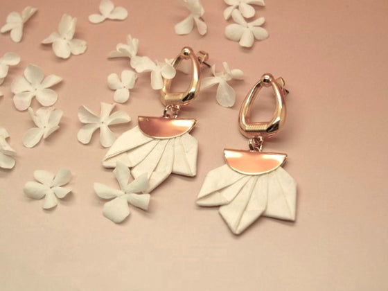 Boucles d'oreilles pliage soie et laiton doré or 24k plusieurs coloris