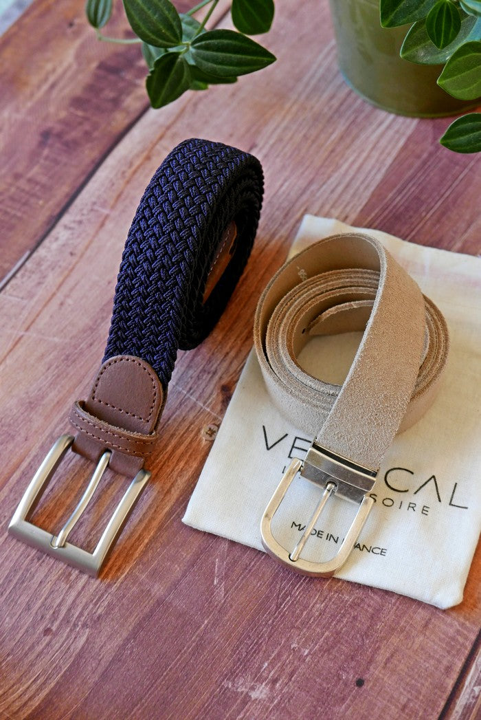 Lot de deux ceintures : 1 ceinture cuir et 1 ceinture tressée