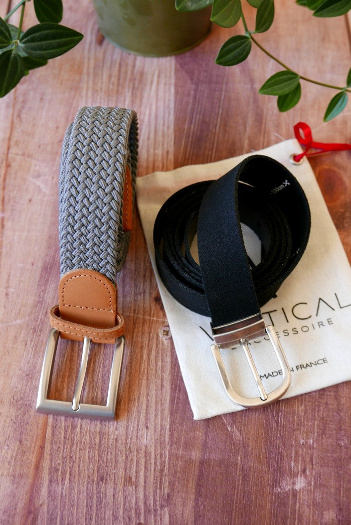 Lot de deux ceintures : 1 ceinture cuir et 1 ceinture tressée