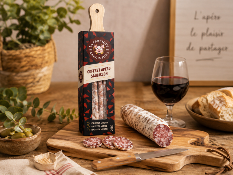 Coffret Apéro Artisanal – Saucisson, Planche & Couteau