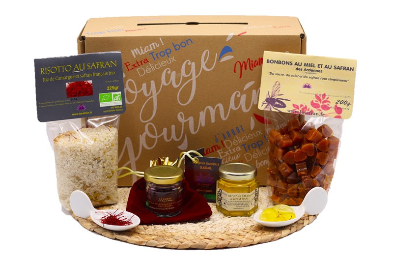 Coffret Sucré Salé Safran : gelée de champagne, risotto, bonbons de miel