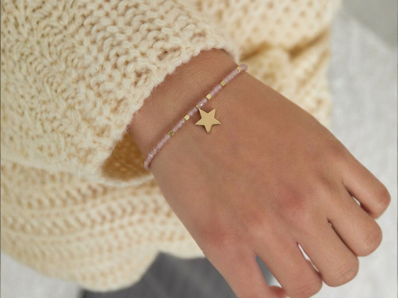 Coffret de 1 bracelet adulte, 1 bracelet enfant en Quartz Rose