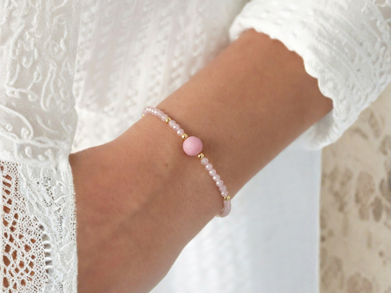 Coffret de 1 bracelet adulte et 1 bracelet enfant en Quartz Rose