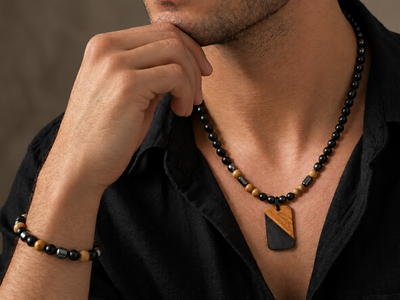 Collier et bracelet homme en pierres naturelles