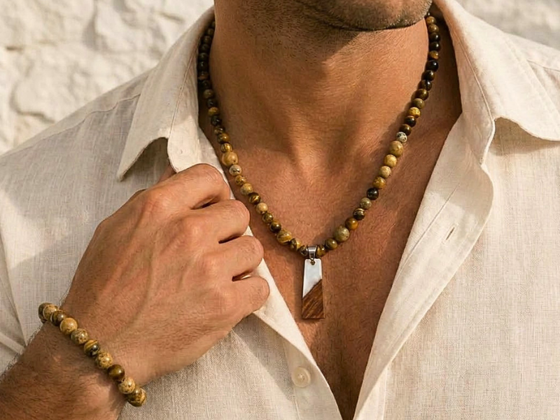 Collier et bracelet homme en pierres naturelles