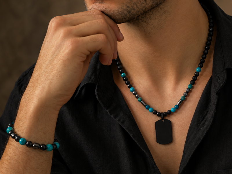 Collier et bracelet homme en pierres naturelles