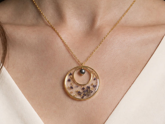 Collier Fleurs séchées et pierre naturelle