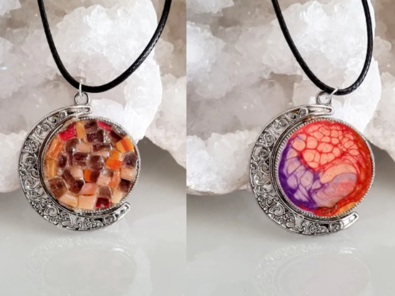Collier Pendentif Lune et Soleil, Faces Réversibles