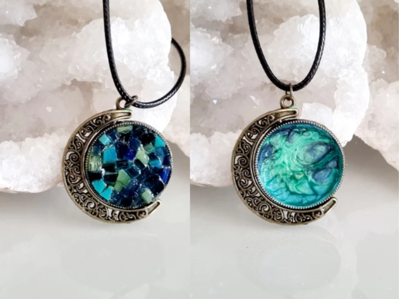 Collier Pendentif Lune et Soleil, Faces Réversibles