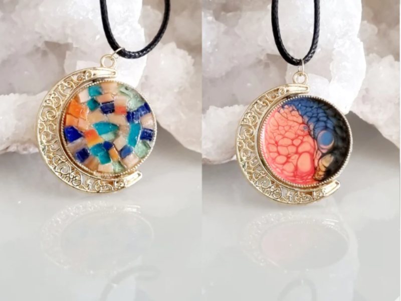 Collier Pendentif Lune et Soleil, Faces Réversibles