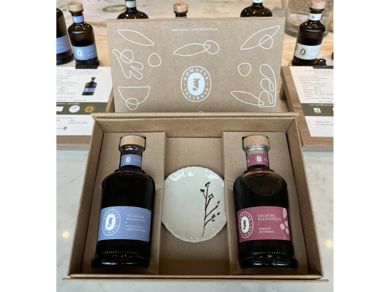 Coffret Huile d'olive et vinaigre balsamique + coupelle
